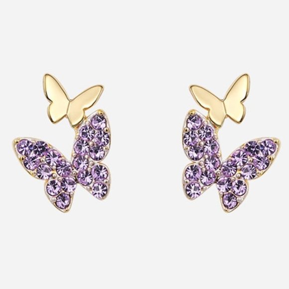 Jewelry - 🌸Purple Double Butterfly Princess Cut CZ Earrings for Women, GPMB1543